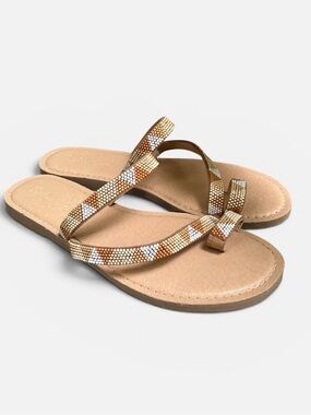 Anthropologie Splendid Capri Beaded Toe-Loop Sandal in Neutral Size 8